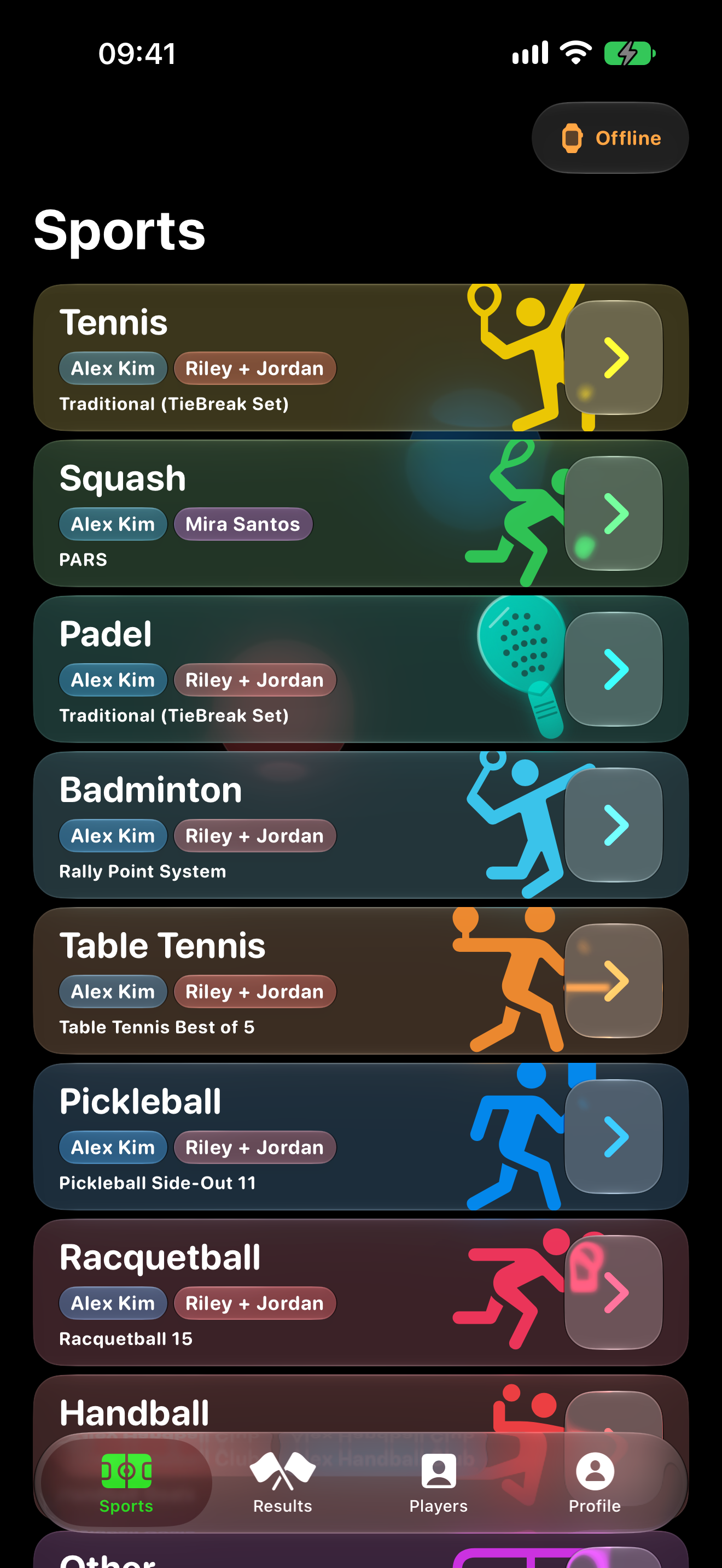 Flick’s sport selection screen