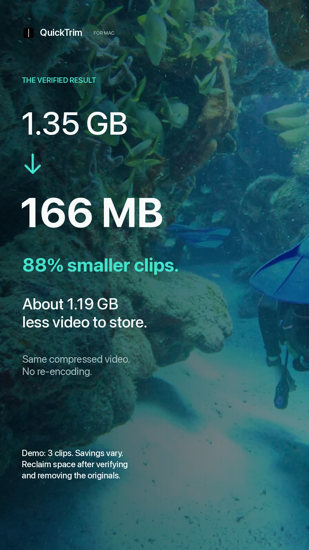 Vertical QuickTrim film: a measured example of smaller video clips